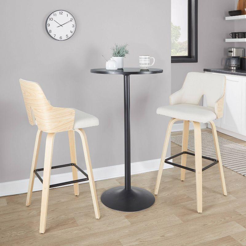 Set of 2 Stella Barstools Natural/Cream/Black: Fixed-Height, Wood Frame & Footrest - LumiSource