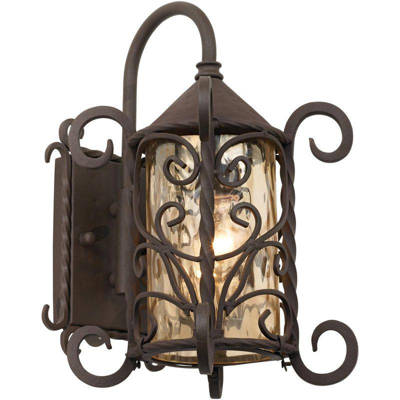 John Timberland Casa Seville Vintage Rustic Outdoor Wall Light Fixture Dark Walnut Scroll 13 1/4" Champagne Hammered Glass for Post Exterior Barn Deck