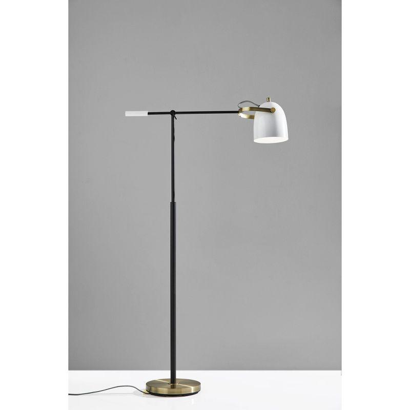 Elegant Adjustable Black & White Metal Floor Lamp with Antique Brass Accents