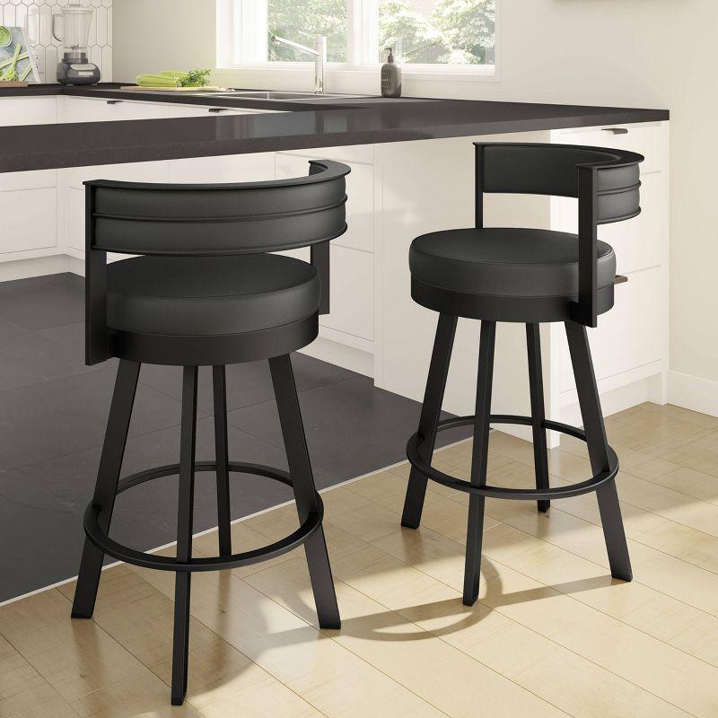 Amisco Browser Upholstered Barstool Charcoal Black/Gray: Faux Leather, Steel Frame, Fixed Height