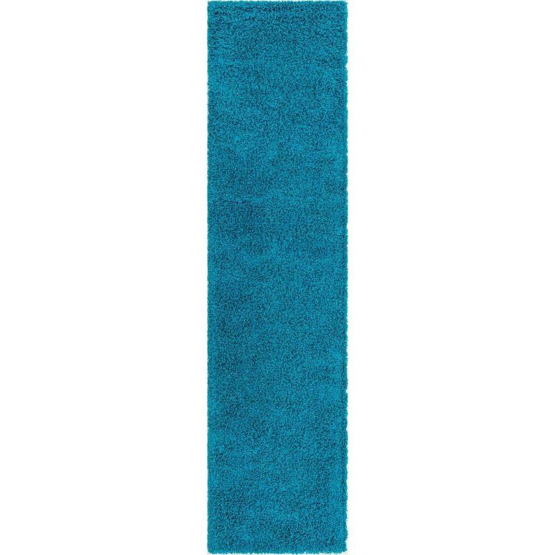 Turquoise Blue Synthetic Shag Runner Rug for Kids