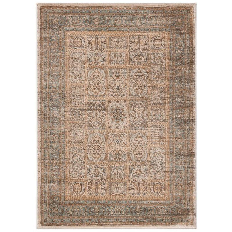 Ivory and Light Blue Vintage Distressed Area Rug 4' x 5'7"