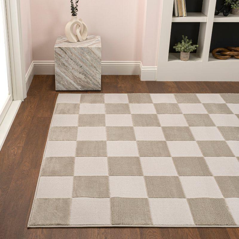 JONATHAN Y Thea Modern Geometric Checkerboard High-Low Beige/Cream 3 ft. x 5 ft. Area Rug
