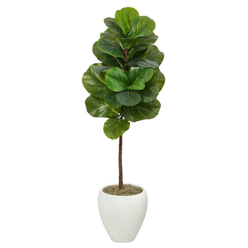 Lush Green 56" Fiddle Leaf Fig Artificial Tree in White Planter