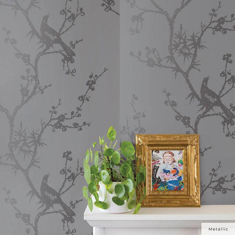 Tempaper & Co.® x Cynthia Rowley Bird Watching Removable Peel and Stick Wallpaper, Dove Gray, 56 sq ft: Vinyl, Self-Adhesive, Botanical
