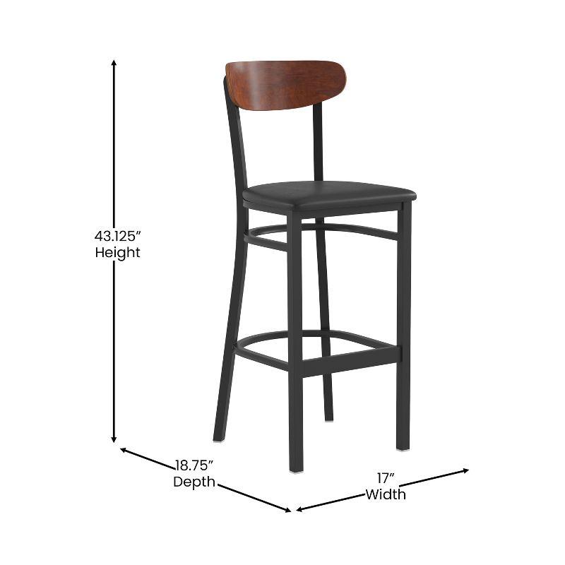 Walnut and Black Metal Barstool with Boomerang Back