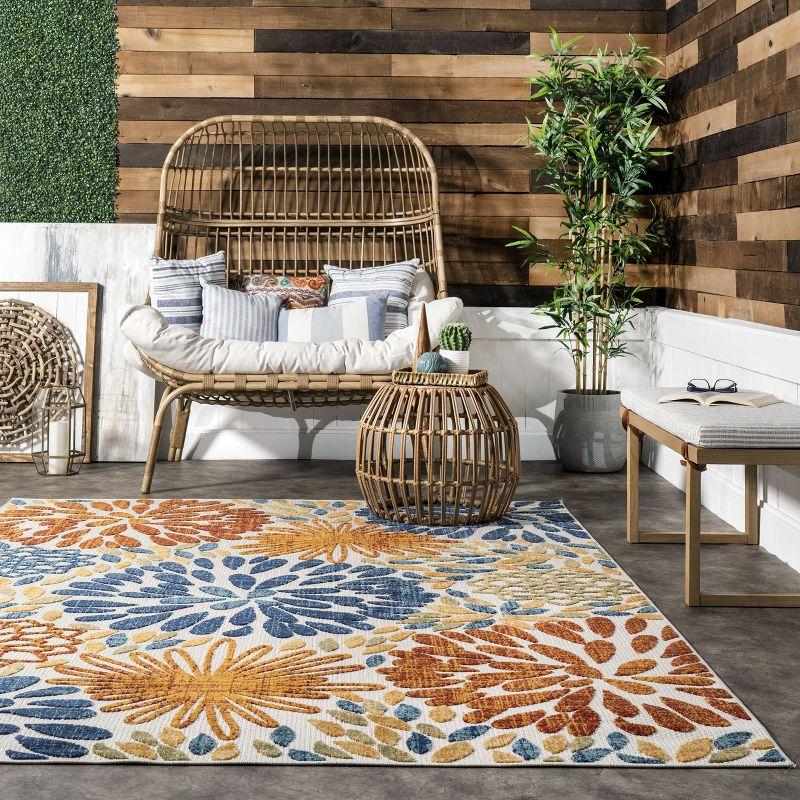 Nuloom Monique Floral & Paisley 2x12 Indoor/Outdoor Runner Rug for Living Room Patio Deck Front Porch Entryway Hallway Kitchen, Blue/Multicolor