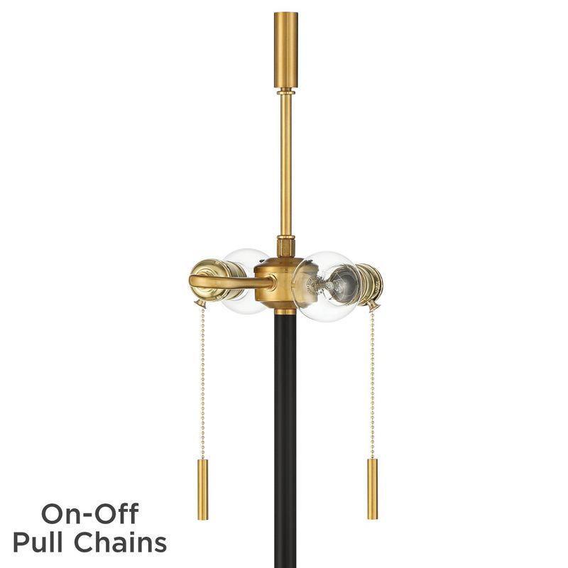 Possini Euro Design Roxie Modern Floor Lamp Standing 65 1/2" Tall Brass Black Metal Sheer Linen Double Drum Shade for Living Room Bedroom Office House