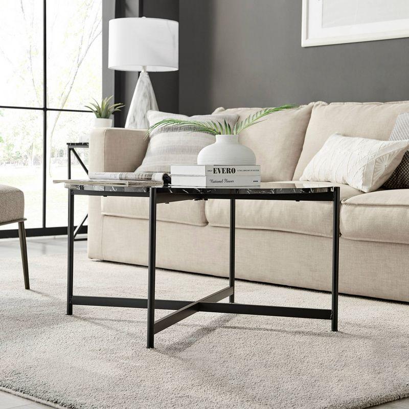 Elegant 36" Round Black Marble & Metal Coffee Table