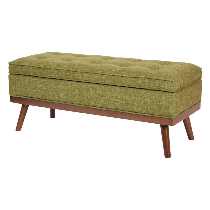 Katheryn Storage Bench Green - OSP Home Furnishings: Mid-Century Modern Ottoman, Plywood Frame, Polyester Upholstery