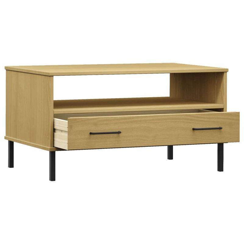 vidaXL Solid Pine Wood Coffee Table with Metal Legs and Drawer, Durable Living Room Table, Elegant Design, Easy Assembly, 33.5"x19.7"x17.7", Brown
