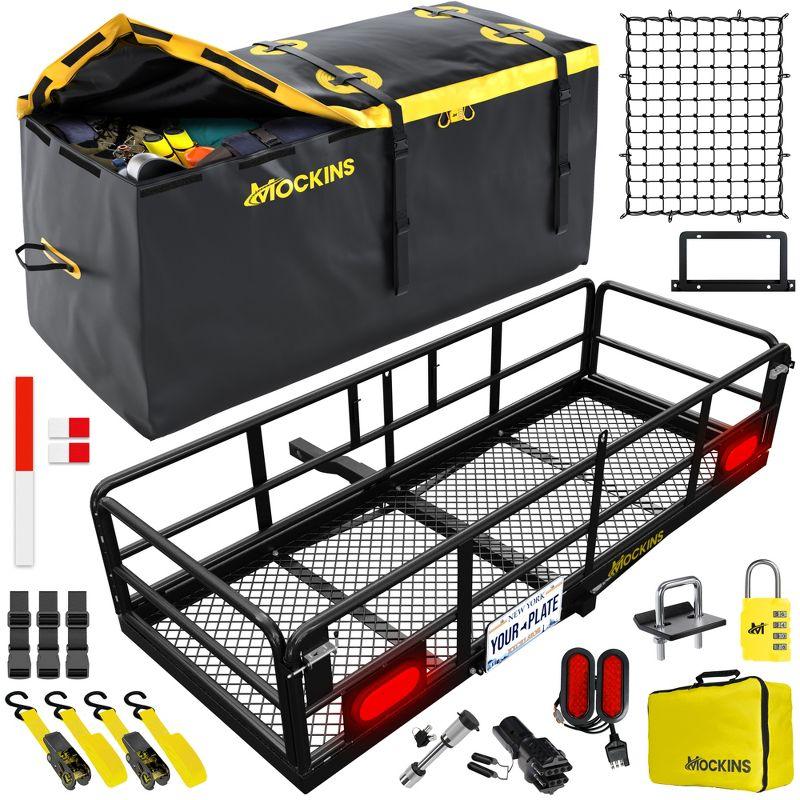 Mockins 60"x24"x14" High Rail Hitch Cargo Carrier with Rear Lights and 30 Cu.Ft. Yellow Cargo Bag