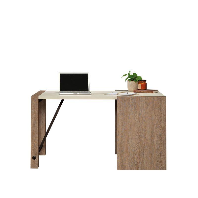 Brushed Oak and White Wood Desk with Storage Shelves