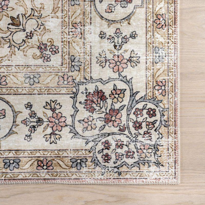 Nuloom Teja SplashGuard Persian Medallion Machine Washable Area Rug, 4' x 6', Teja Peach