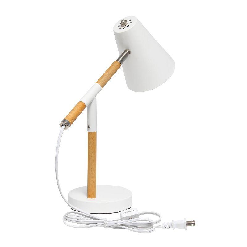 Matte White and Wood Adjustable Pivot Desk Lamp, 16.75" Height