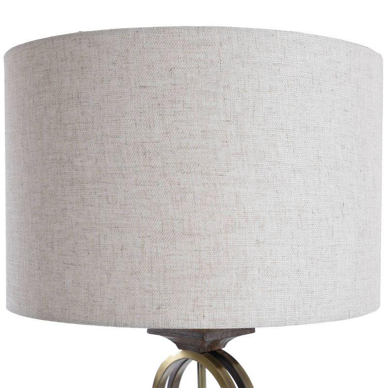 Ring with Moulded Wood Like Accents Floor Lamp Brass - StyleCraft: Off-White Linen Shade, UL Listed