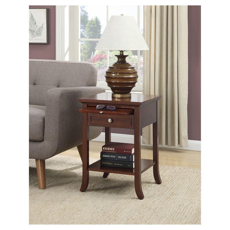 Mahogany Wood End Table with Drawer and Pull-Out Shelf