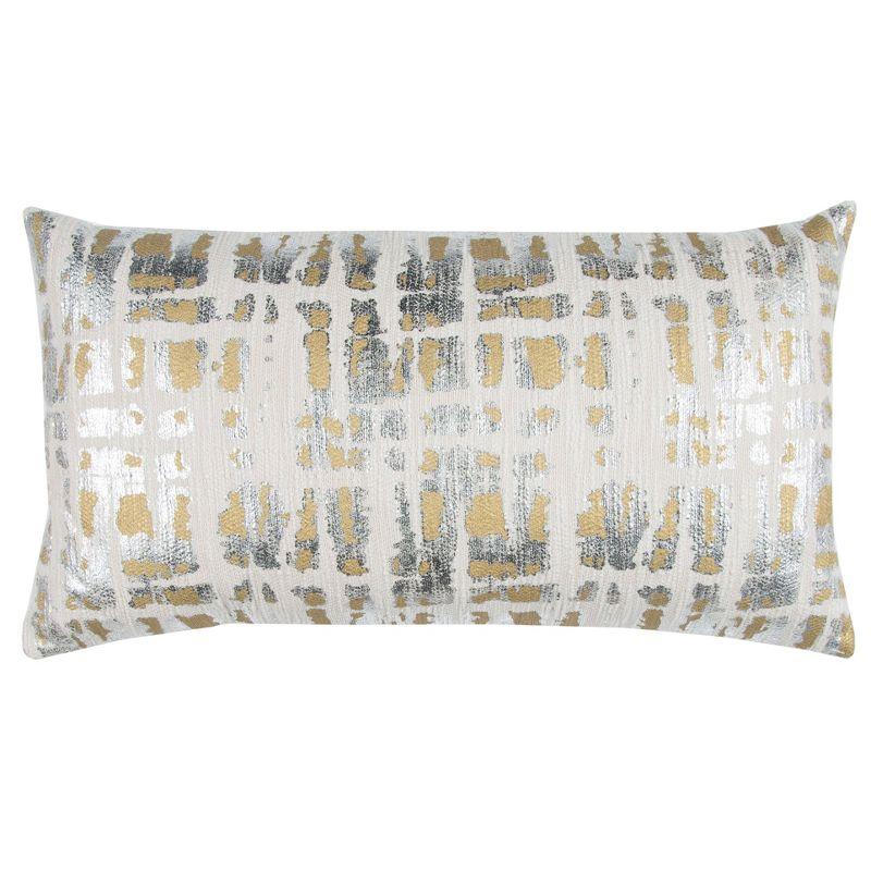 14"X26" Oversized Geometric Lumbar Throw Pillow Silver/Gold - Rizzy Home Cover: Canvas Cotton, Hidden Zipper