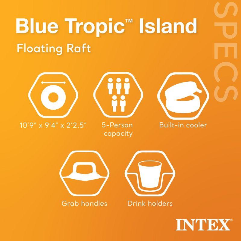 Intex Blue Tropic Inflatable Lake or Swimming Pool Island Water Floating Lounger Raft with Backrests, Built-In Cooler, and 4 Cupholders