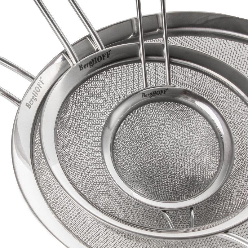 BergHOFF Essentials 18/8 Stainless Steel Fine Mesh Strainer, Long, Ergonomically Designed Handle, Dishwasher Safe