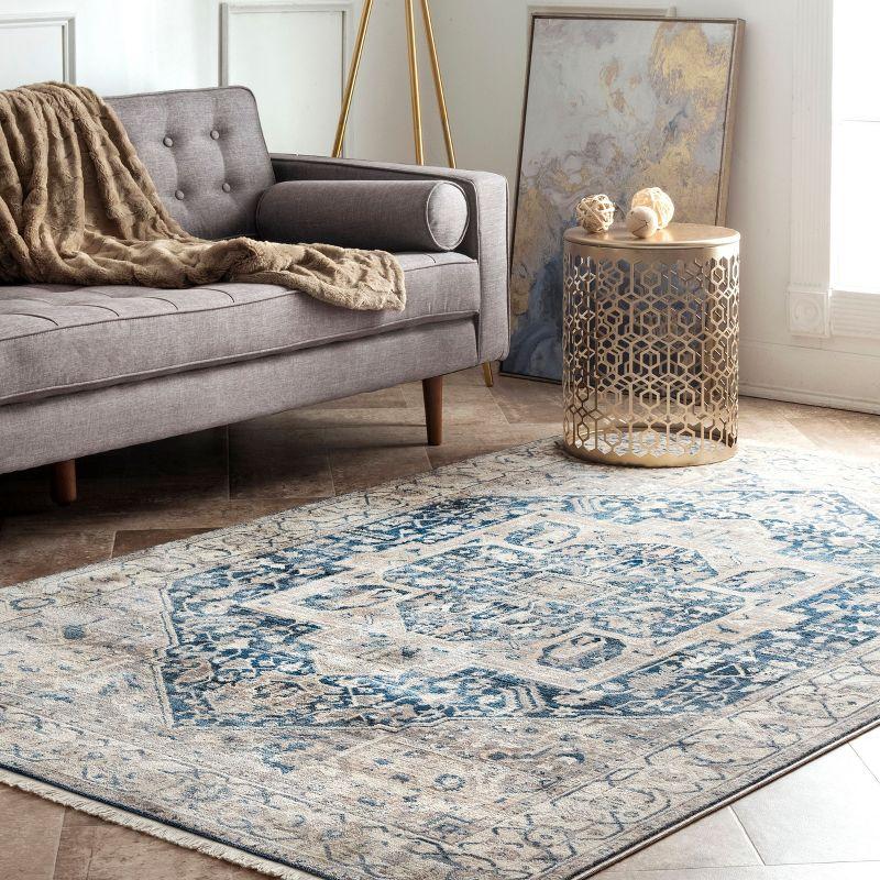 Gray Square Vintage Medallion Synthetic Area Rug