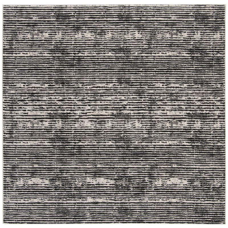 Gray High Pile Square Synthetic Area Rug