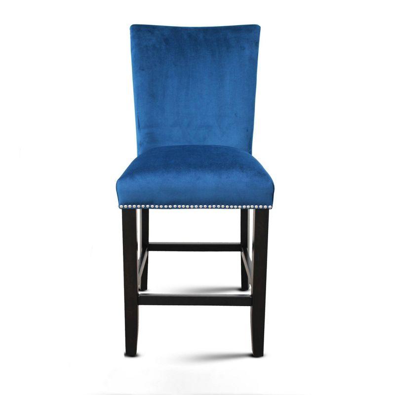 24" Set of 2 Camila Velvet Counter Height Barstools Blue - Steve Silver Co.: Nailhead Trim, Armless, Wood Legs, Spot Clean