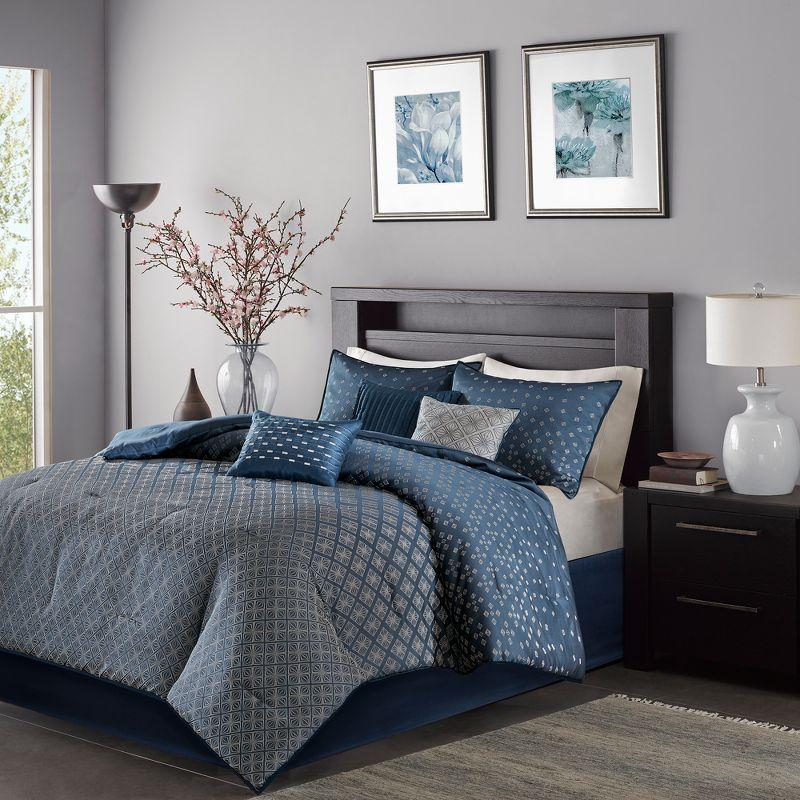 Navy and Gray Reversible 7-Piece Queen Comforter Set