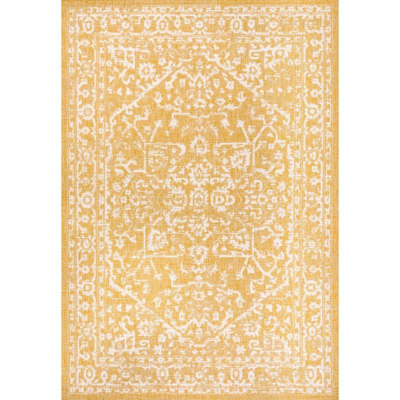 5' x 8' Malta Bohemian Medallion Textured Weave Indoor/Outdoor Area Rug, Yellow/Cream - JONATHAN Y