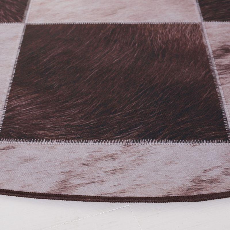 Round Light Brown Faux Fur Non-Slip Washable Area Rug