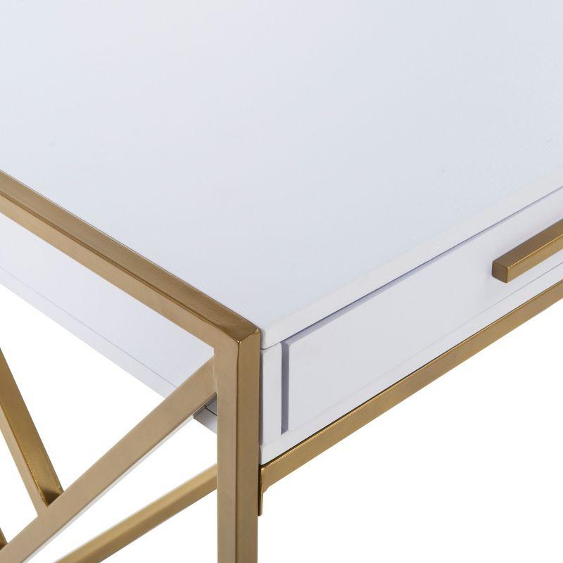 Transitional White and Gold Home Office Desk with Dual Drawers