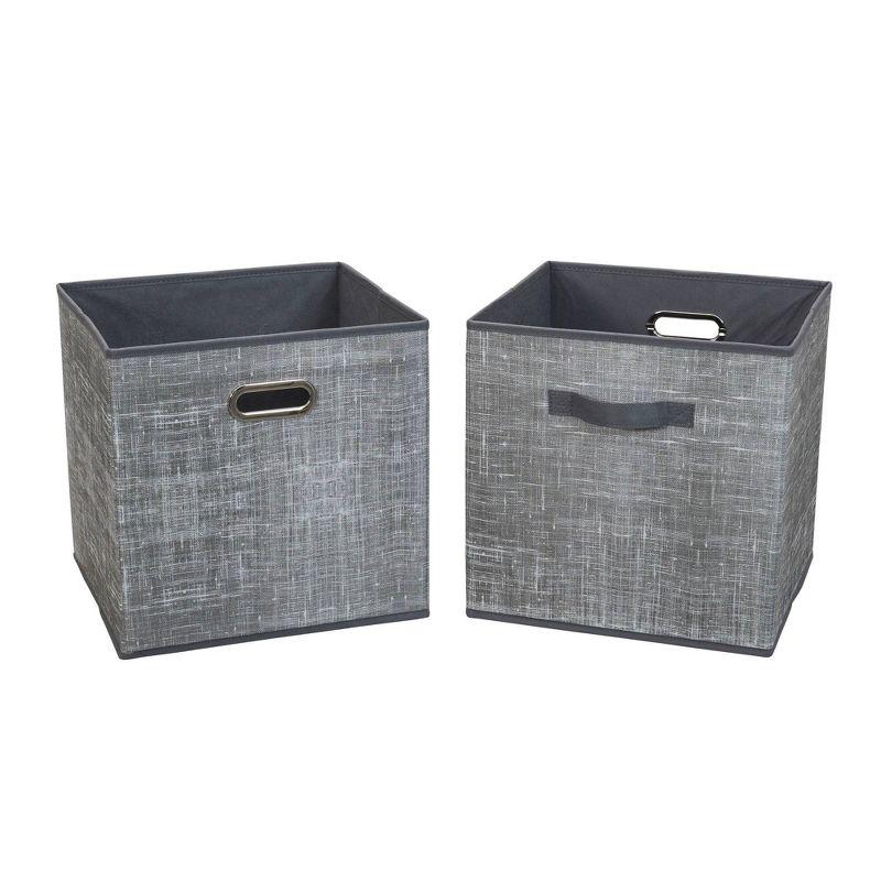 Household Essentials 2pc 12" x 13" Fabric Storage Bin Set Gray: Handcrafted, Folds Flat, Fits 13 Inch Cube Storage System