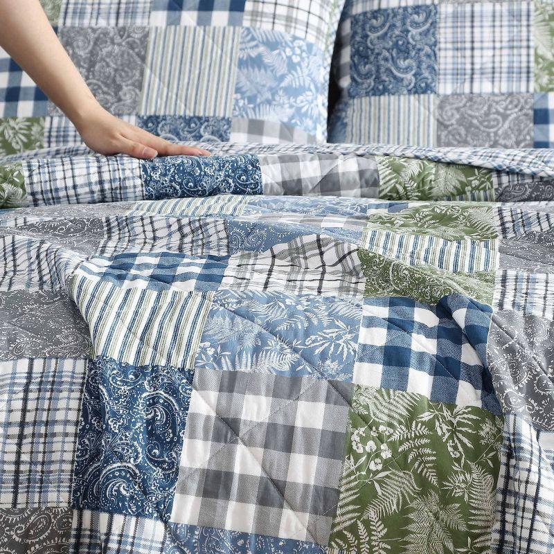 Eddie Bauer Cozy Plaid Patchwork 100% Cotton Quilt Set Blue