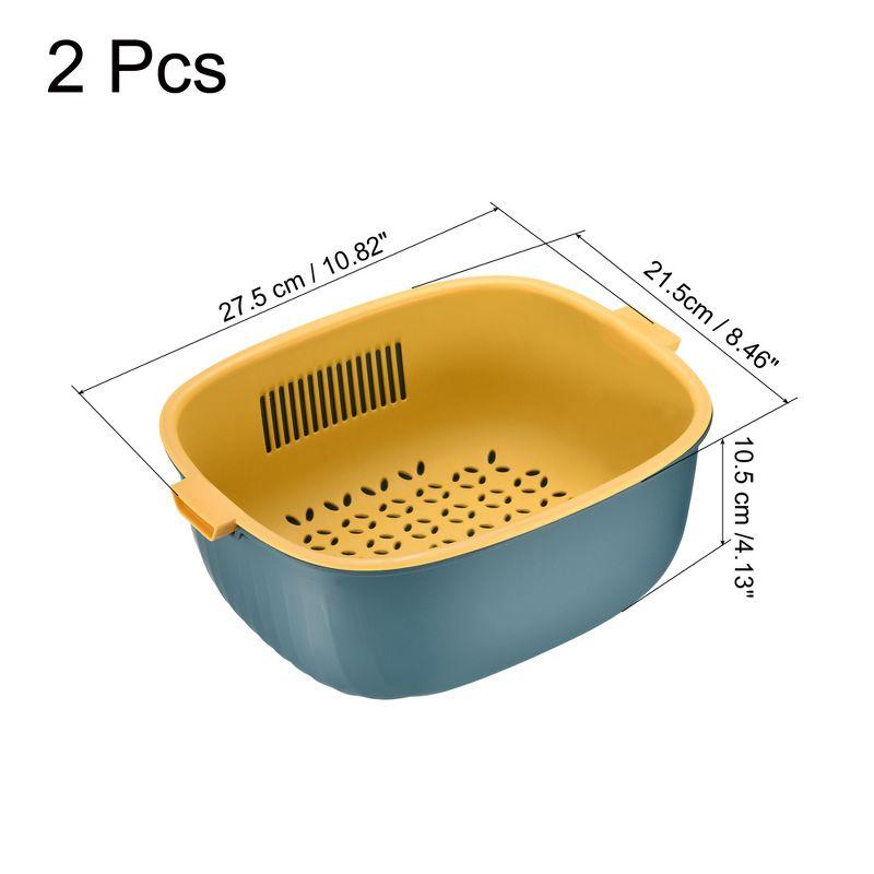 Unique Bargains Colander Bowl Strainers Set Plastic Double Layered Drain Basket Blue 2 Pcs