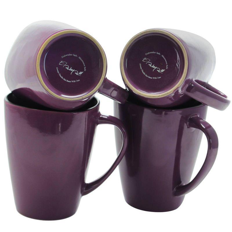 14oz 6pk Berry Heart Coffee Mugs Purple - Elama: Stoneware, Dishwasher & Microwave Safe, Heart Cups, Set for 6