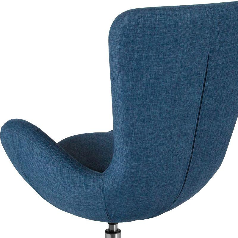 Merrick Lane High-Back Egg Style Lounge Chair in Blue Fabric Upholstery With 360° Swivel Chrome Base