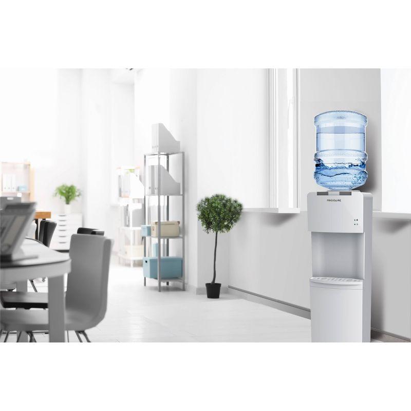 Frigidaire Water Cooler White: Freestanding Electric Dispenser, 5 Gallon Capacity, Hot & Cold, Safety Switch