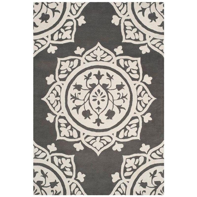 Hand-Tufted Dark Grey and Ivory Wool Area Rug, 6' x 9'