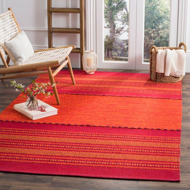 Handwoven Coastal Charm Orange Stripe Cotton Square Rug - 6' x 6'