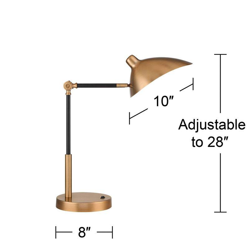 360 Lighting Colborne Modern Mid Century Desk Table Lamp 28" Tall Antique Brass Black with USB Charging Port LED for Bedroom Living Room Bedside Kids