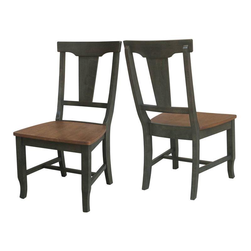 Set of 2 Solid Wood Panel Back Chairs Hickory/Washed Coal - International Concepts: Rubberwood Frame, Armless Design