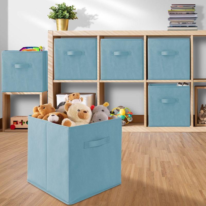 Casafield Set of 6 Collapsible Fabric Storage Cube Bins, Baby Blue - 13" Foldable Cloth Baskets for Shelves and Cubby Organizers