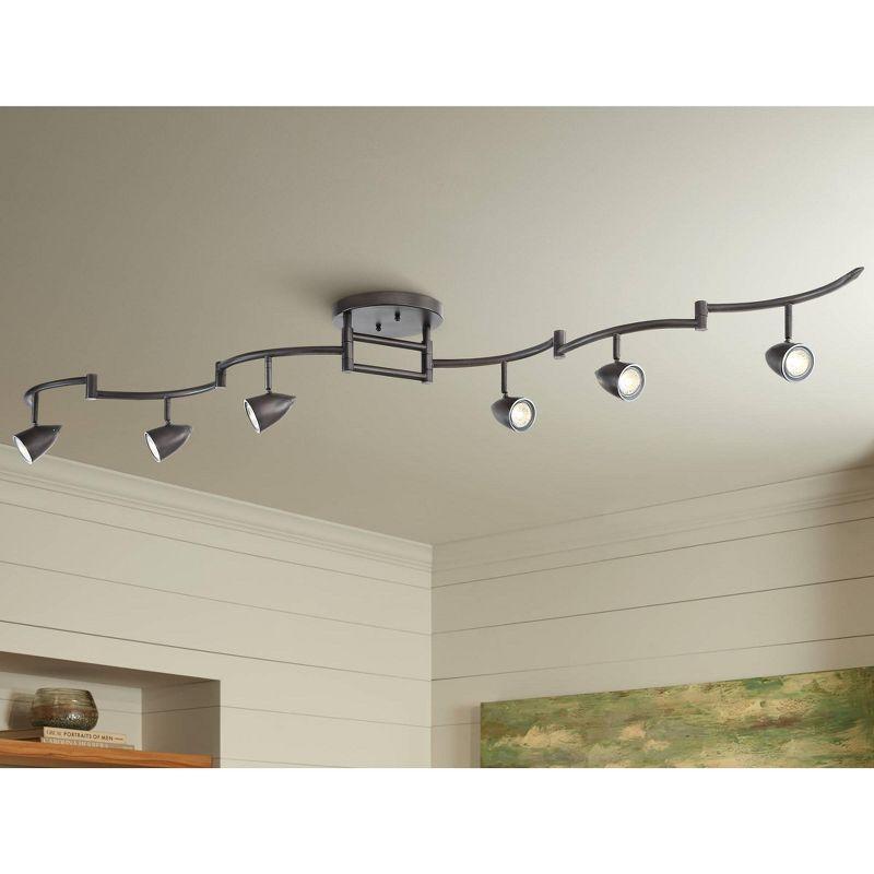 Pro Track Heavy Duty Axel 6-Head LED Ceiling Track Light Fixture Kit Spot Light GU10 Dimmable Black Metal Farmhouse Rustic Kitchen Bathroom 72" Wide