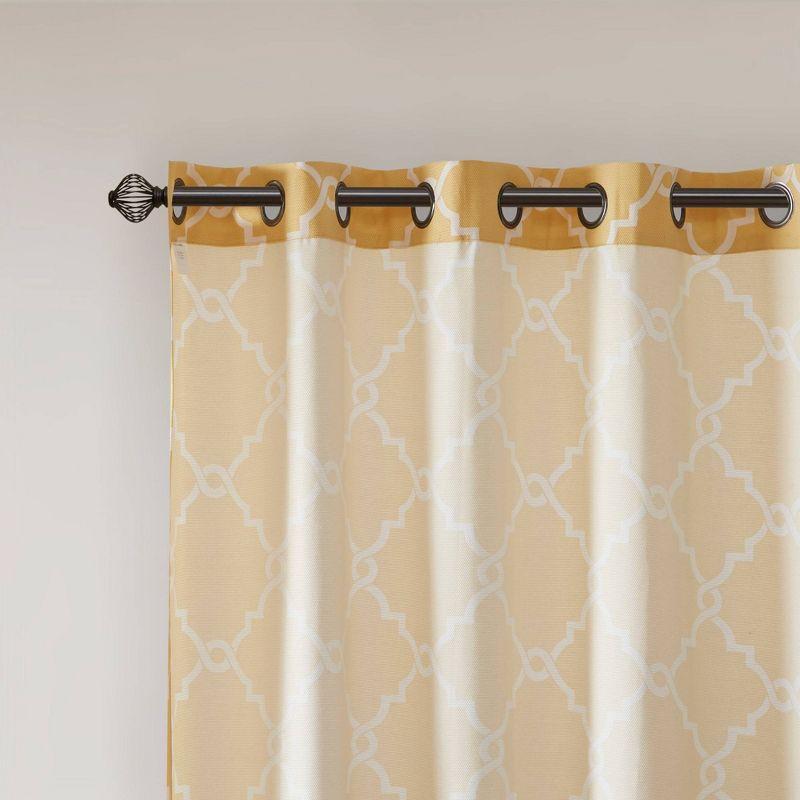 Fretwork Print Grommet Top Window Curtain Panel