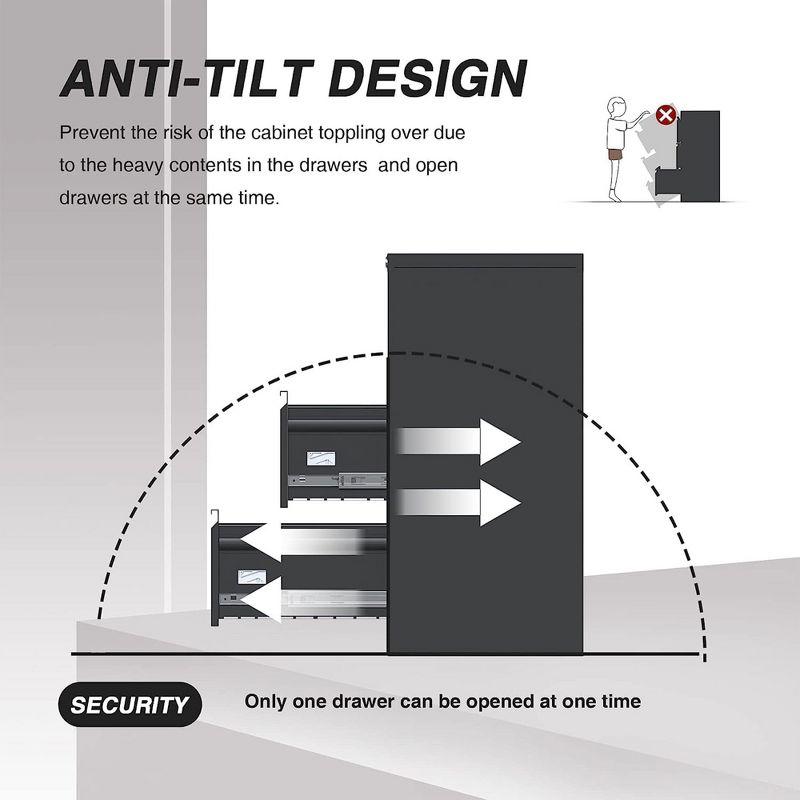 AOBABO 3 Drawer Vertical Steel File Organizer Filing Cabinet with Locking System and Adjustable Hanging Bars for Home and Office Organization, Black