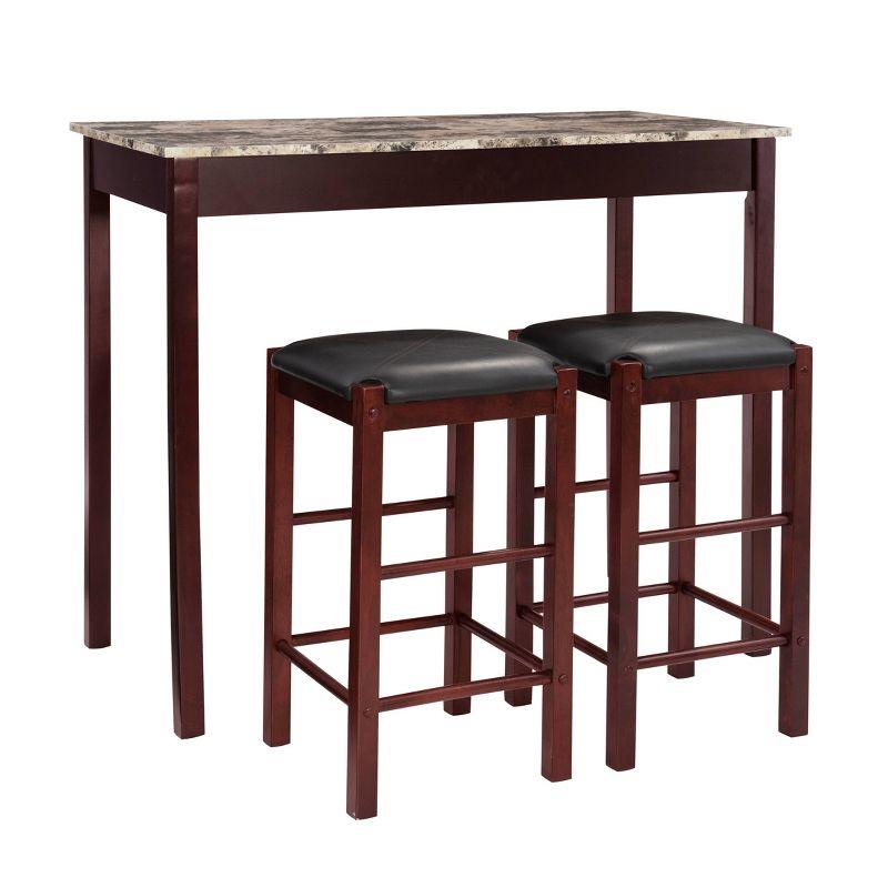 Espresso Elegance 3-Piece Tavern Counter Set with Faux Marble Top