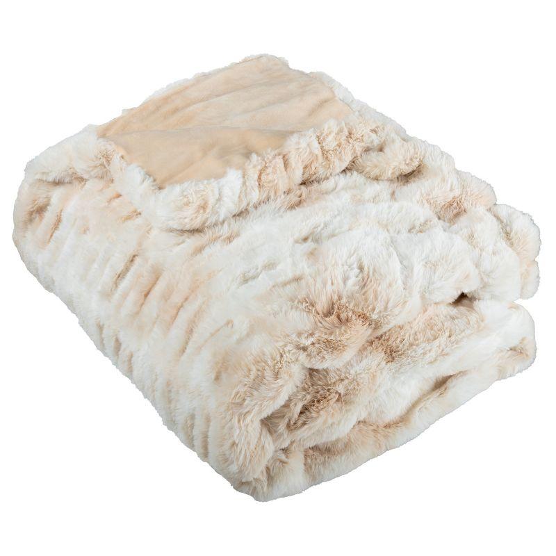 Lavish Home Oversized Ruched Faux Fur Blanket - 60x80-Inch Jacquard Faux Fur Queen-Size Throw for Sofas and Beds - Luxurious Bedding by Lavish Home