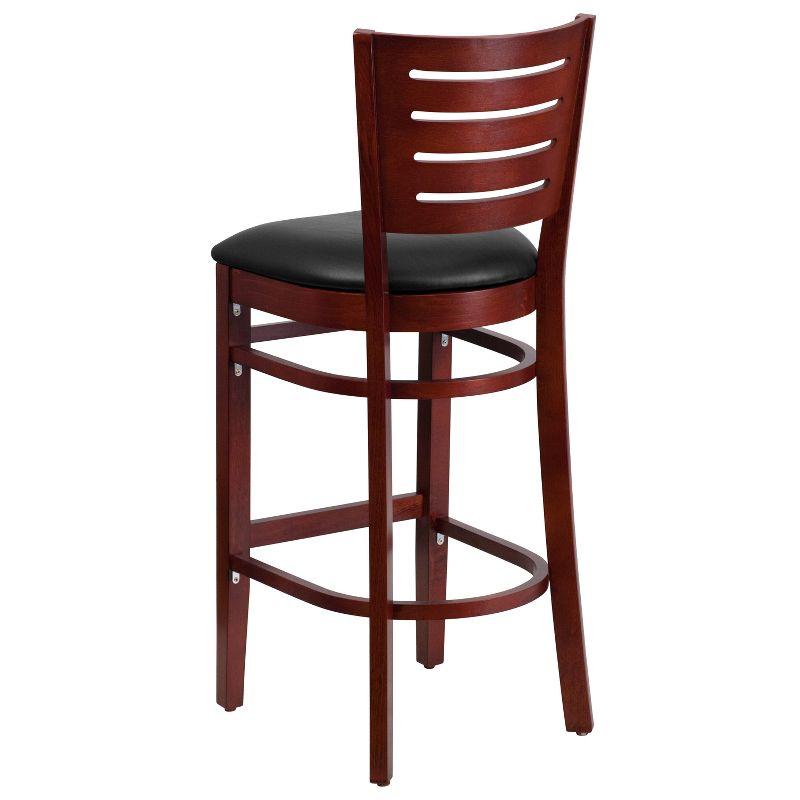 Mahogany Wood and Black Vinyl Slat Back Barstool