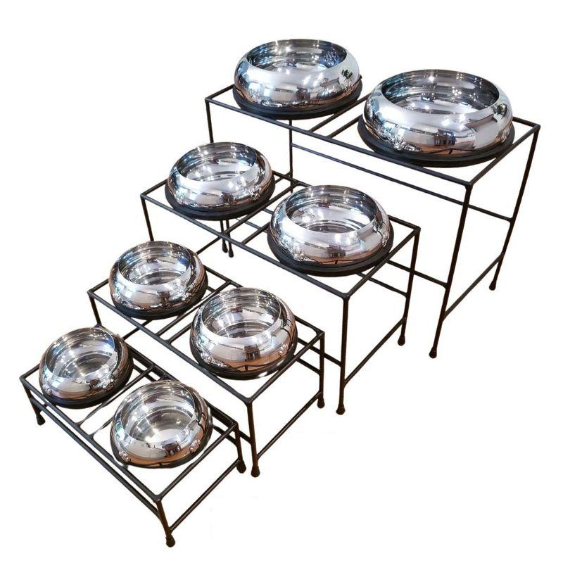 Small Stainless Steel Double Dog Bowl with Wrought Iron Stand