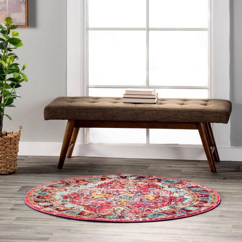 nuLOOM 4' Round Vintage Corbett Area Rug: Bohemian Medallion, Multicolor, Low Pile, Indoor, 4ft Round Rug